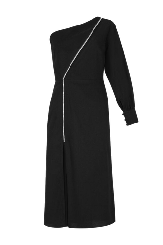 Black One Shoulder Rhinestone Dress - F.ILKK - Modalova