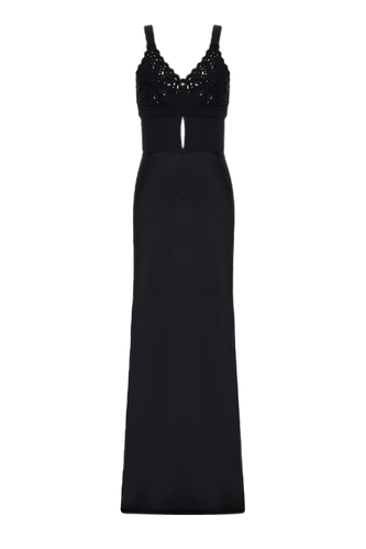 Maxi Dress with Knitted Top in Macrame Technique in Black - Malva Florea - Modalova