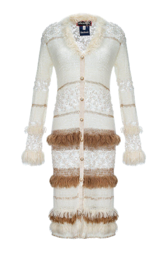 Brown Sundown Handmade Knit Cardigan-Dress With Pearl Buttons - ANDREEVA - Modalova