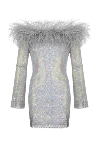 Sparkle Mini Feathers Dress with Open Shoulders - Santa Brands - Modalova
