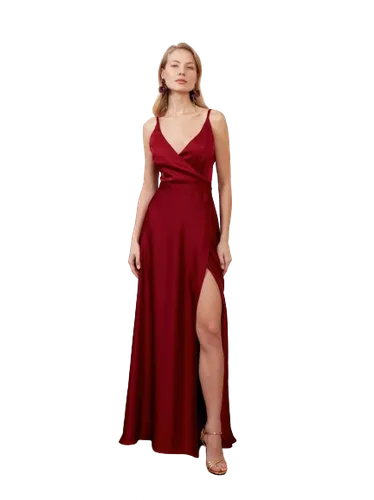 FREYA burgundy red satin maxi wedding guest dress - UNDRESS - Modalova