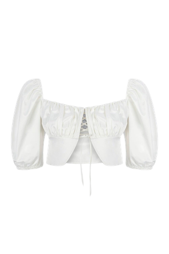 Grace Ruched Top in White - Nazli Ceren - Modalova