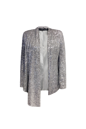 TIA STRUCTURED SEQUIN HIGH LOW BLAZER WITH A DETACHABLE BELT IN SILVER - ANITABEL - Modalova