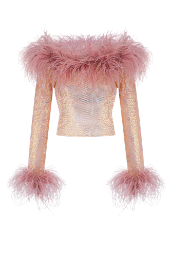 Sparkle Feathers Top w Open Shoulders - Santa Brands - Modalova