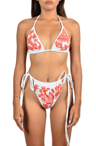 Erin Red And White Self Tie Bikini - Oceanus Swimwear - Modalova