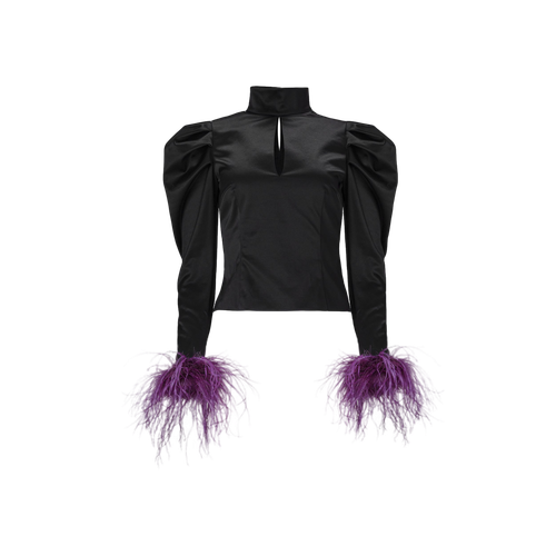 Taffeta blouse with feathers in black - Lita Couture - Modalova