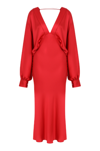 Mila V Neck Satin Dress in Rouge - Nazli Ceren - Modalova