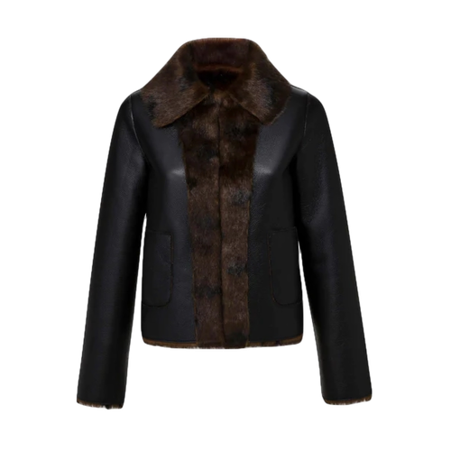 Rose Reversible Black Faux Leather & Brown Faux Fur Jacket - Marei 1998 - Modalova