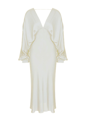 Mila V neck Satin Dress in Blanche - Nazli Ceren - Modalova