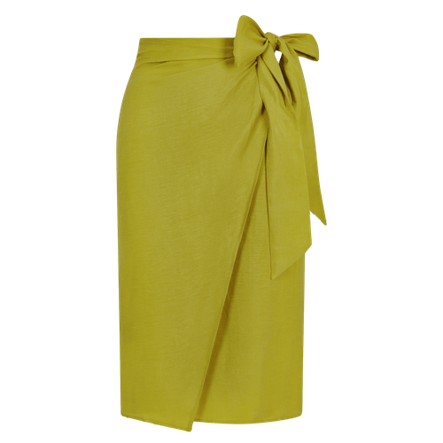 Linen and Cupro-Blend Bow Tie Wrap Skirt (Olive Green) - Femponiq - Modalova