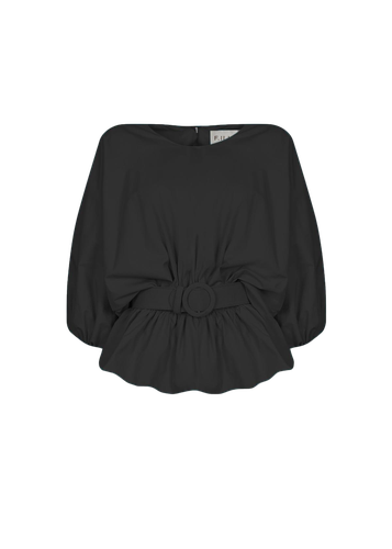 BLACK PUFF SLEEVE BELTED TOP - F.ILKK - Modalova