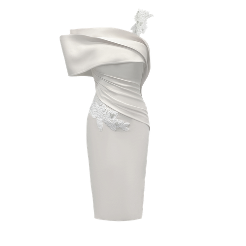 Midi Structured Registry Dress With Pleated and Beaded Waist Detail In Ivory/White - ANITABEL - Modalova