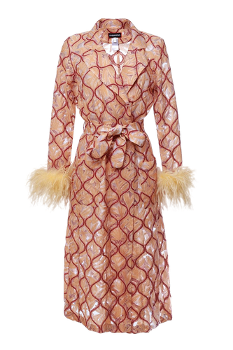 Peach Coat № 23 With Detachable Feathers Cuffs - ANDREEVA - Modalova