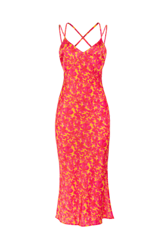 Silk-satin slip dress in Hibiscus Print - JAAF - Modalova