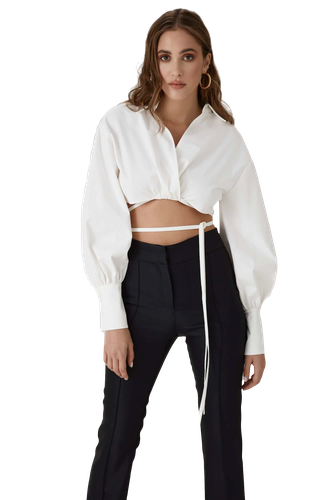 Crop top with bishop sleeves in white - Lita Couture - Modalova