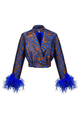 Blue Marilyn Jacket With Feathers - ANDREEVA - Modalova