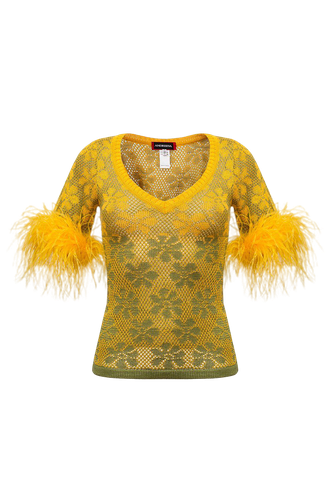 Green Flower Top With Feathers - ANDREEVA - Modalova