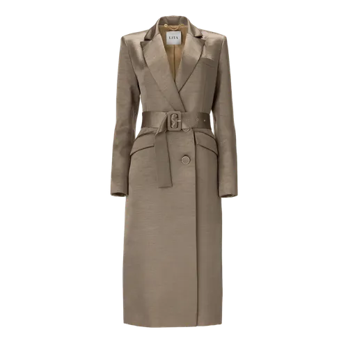 Belted midi trench coat in liquid silver - Lita Couture - Modalova