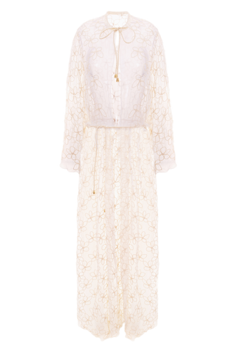 Silk Chiffon Dress with Floral Embroidery - Aureliana - Modalova