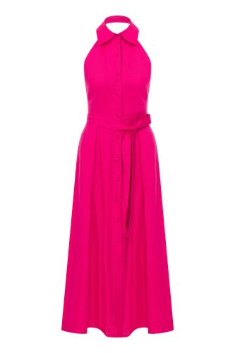 Carrie Linen Midi Dress in Berry Pink - Nazli Ceren - Modalova