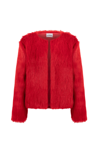 Lola Red Faux Fur Short Coat - Lora Istanbul - Modalova