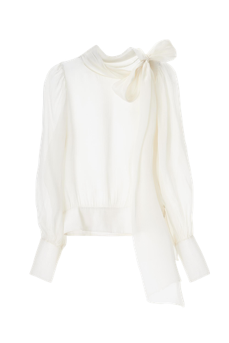 Flawless Beige Bow Blouse - Lita Couture - Modalova