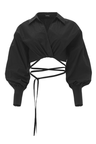 Cropped poplin shirt in black - Lita Couture - Modalova