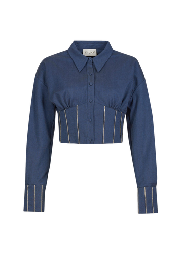 Navy Rhinestone Corset Shirt - F.ILKK - Modalova