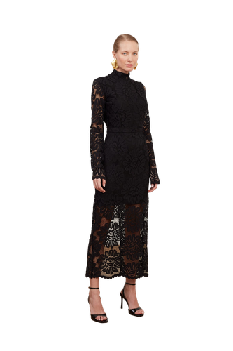 ELENA black floral lace midi dress with open back - UNDRESS - Modalova
