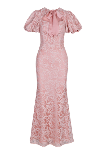 Elegant dress made of apricot lace with a tied sash - Lily Was Here - Modalova