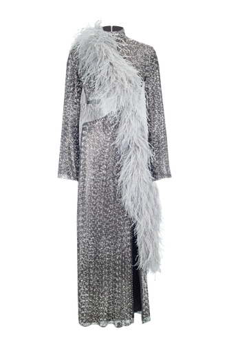 Midi Dress with Feathers and Slit - Santa Brands - Modalova