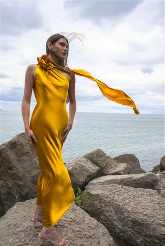 Amal Silk Slip Dress with Floral Corsage - S - Midi dresses - Vasiliki - Modalova