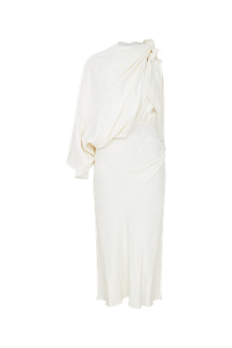Emillien Asymmetric Satin Dress in Swan | Women's Midi dresses - Nazli Ceren - Modalova