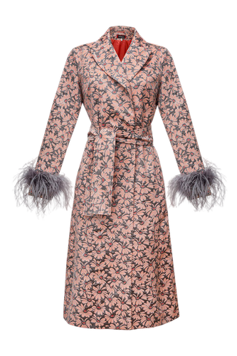 Grey Jacqueline Coat №22 With Detachable Feathers Cuffs | Women's Baby Trench coats - ANDREEVA - Modalova