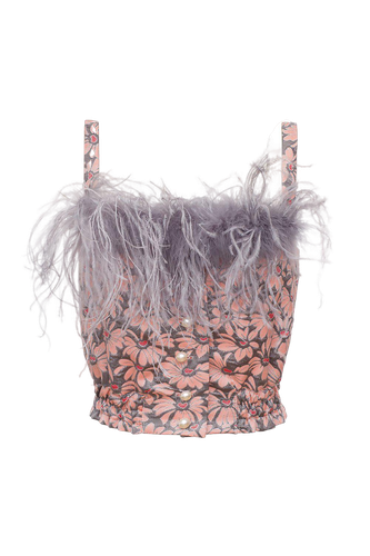 Grey flower top with feather details and pearl buttons | Women's Baby Sleeveless tops - ANDREEVA - Modalova