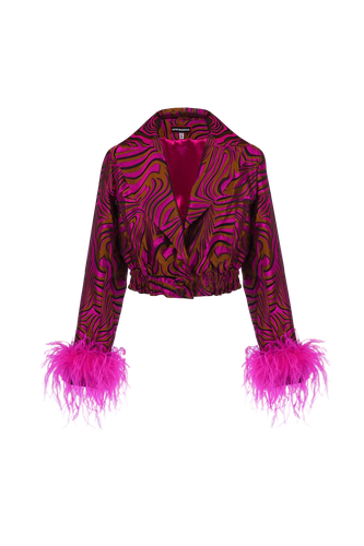 Raspberry Marilyn Jacket With Feathers | Women's Cropped jackets - ANDREEVA - Modalova
