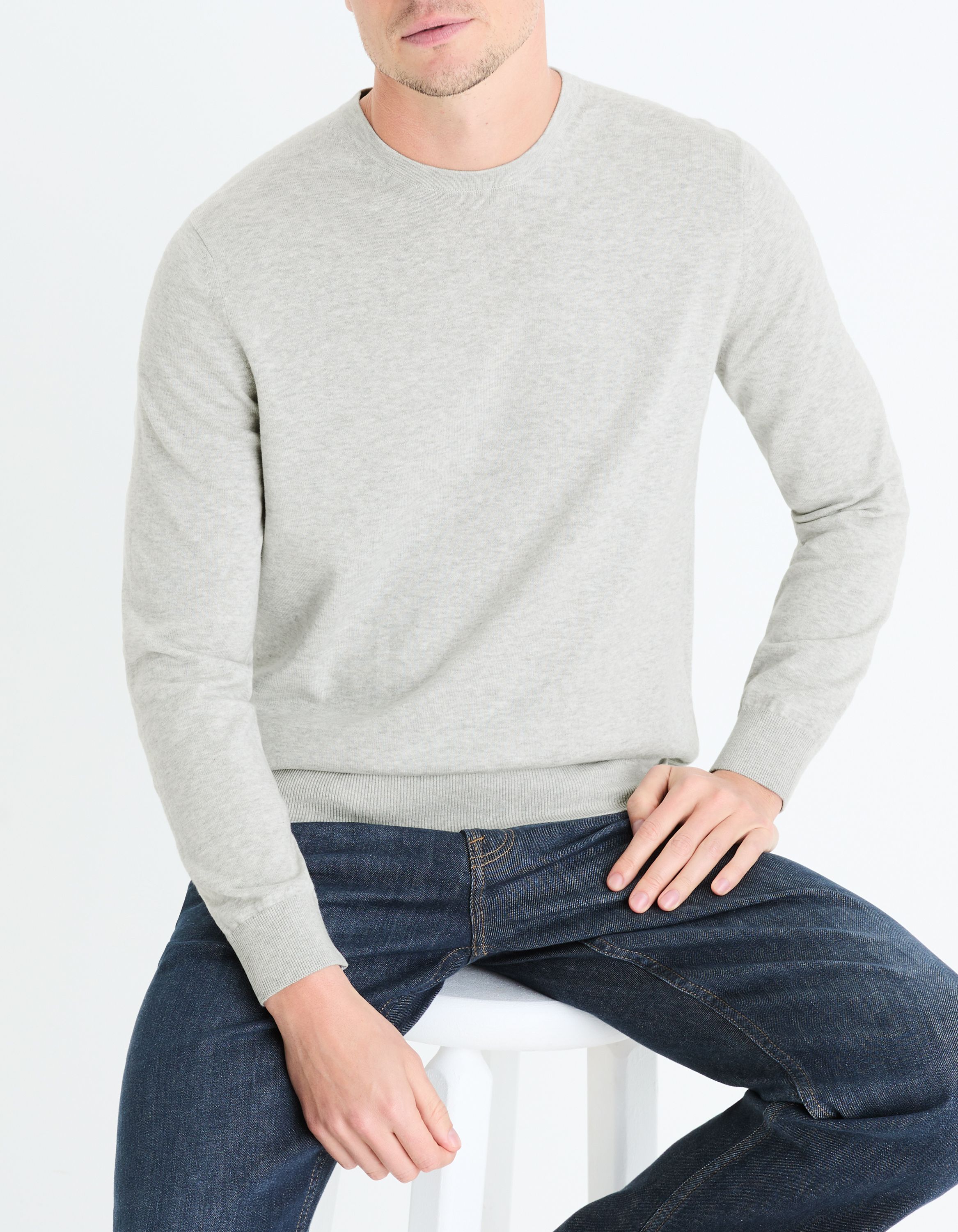 Pull col rond 100% coton - gris chiné - camaieu - Modalova