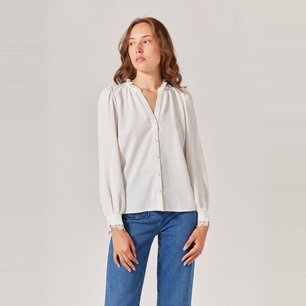 Chemise manches longues dentelle poignets - Naf Naf - Modalova