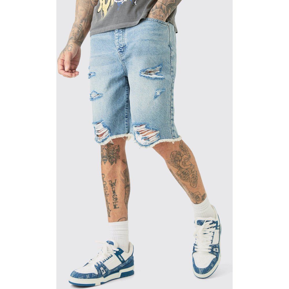 Tall - Short en jean délavé à fente - 30 - Boohooman - Modalova