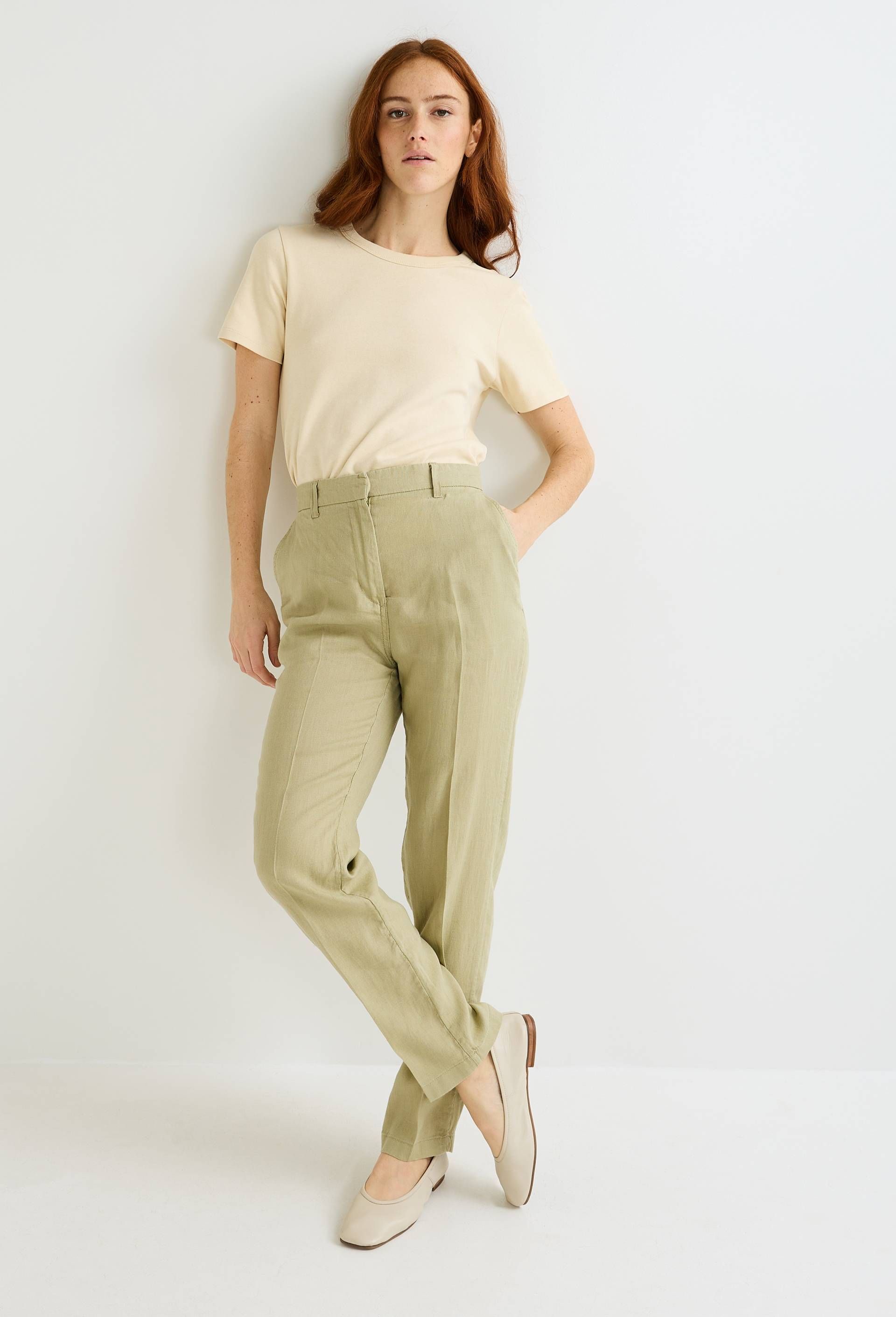 Pantalon carotte à taille semi-élastiquée en lin - MONOPRIX PREMIUM - Modalova