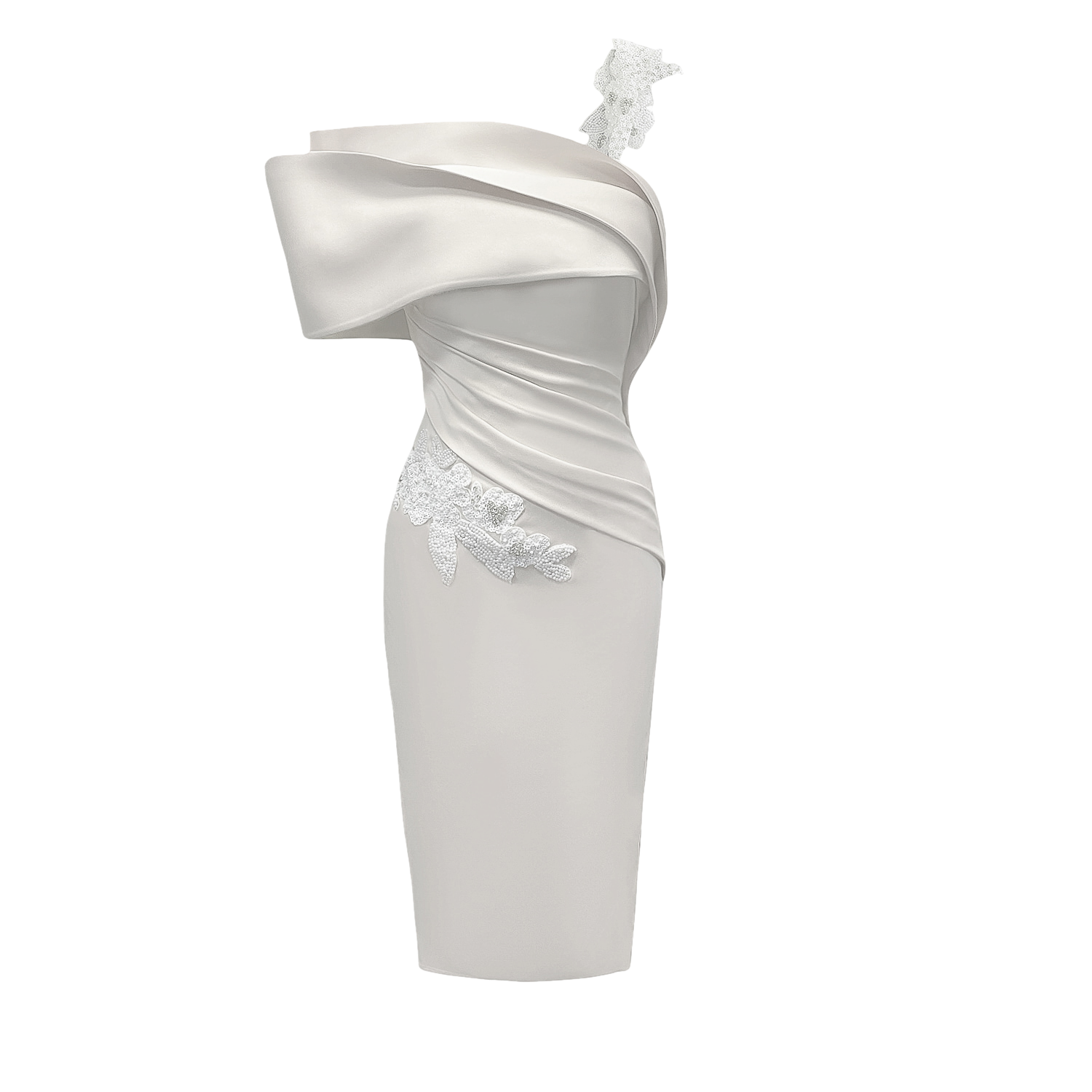 Midi Structured Registry Dress With Pleated and Beaded Waist Detail In Ivory/White - ANITABEL - Modalova