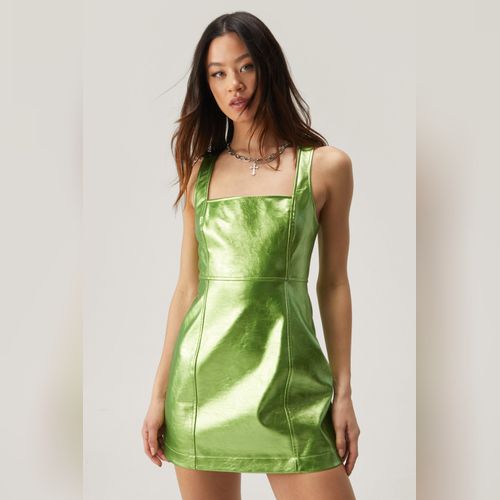 Premium Bonded Satin Diamante Trim Mini Dress